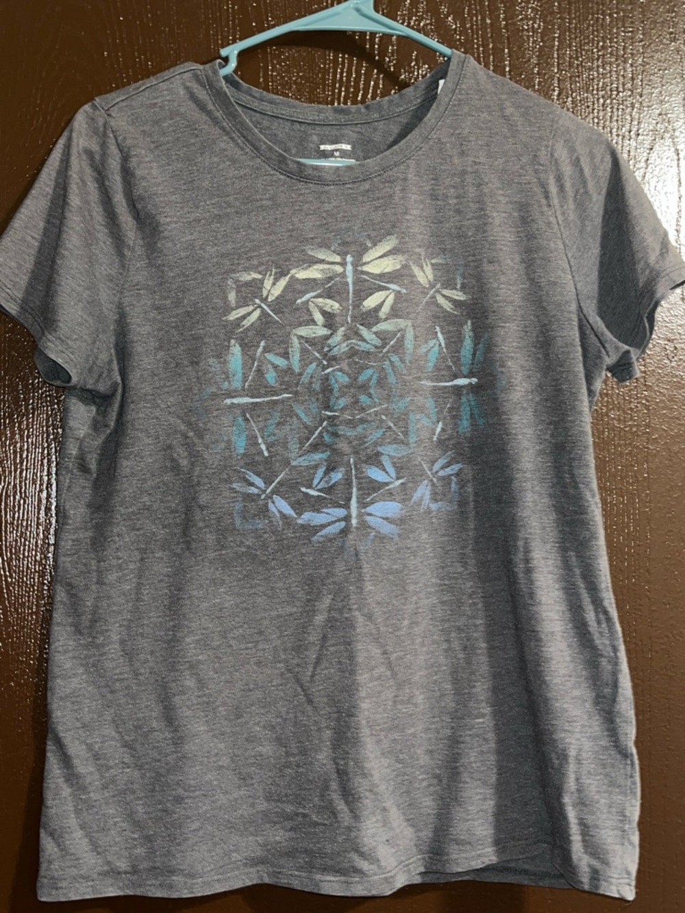 Women's Short Sleeve Gray Tee with Subtle Blue Graphic